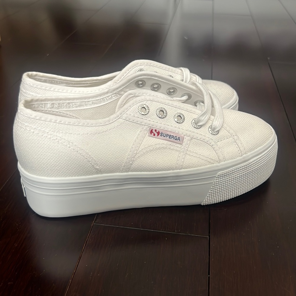 Superga white platform sneakers never worn